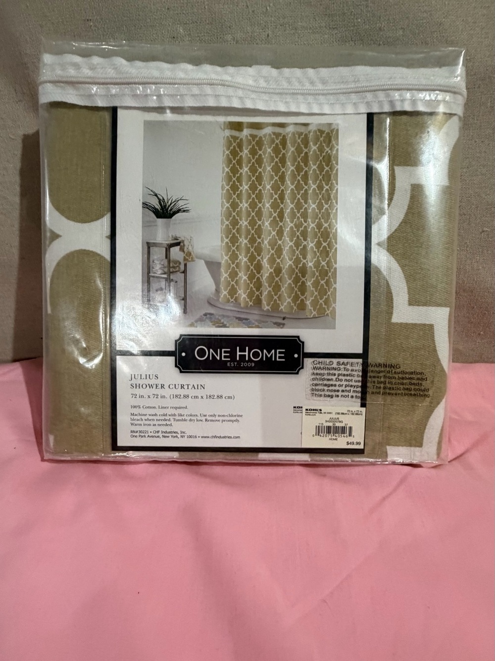 One Home Julius Shower Curtain in tan Geometric 72x72 inch